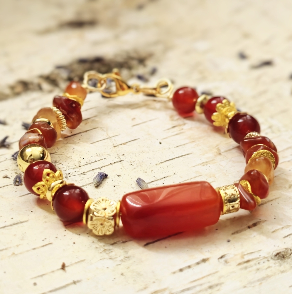 Fiery Creative Carnelian Nugget Handmade Artisan Bracelet In 18K Gold Plated